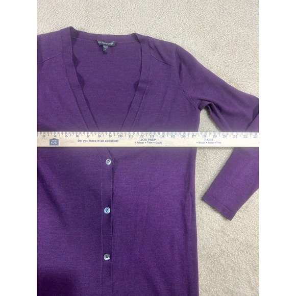 Eileen Fisher Purple Merino Wool V Neck Button Front‎ Cardigan Sweater XS - Picture 4 of 11